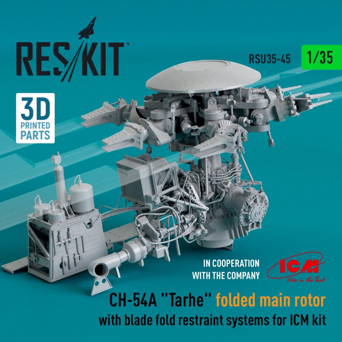 RESKIT RSU35-0045 CH-54A &amp;quot;TARHE&amp;quot; FOLDED MAIN ROTOR WITH BLADE FOLD RESTRAINT SYSTEMS FOR ICM KIT (3D PRINTED) 1/35 – image 2