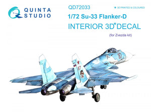 Quinta Studio QD72033 Su-33 3D-Printed &amp;amp; coloured Interior on decal paper (Zvezda) 1/72