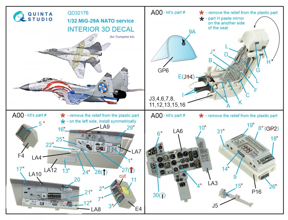 Quinta Studio QD32176 MiG-29A NATO service 3D-Printed &amp;amp; coloured Interior on decal paper (Trumpeter) 1/32 – zdjęcie 8