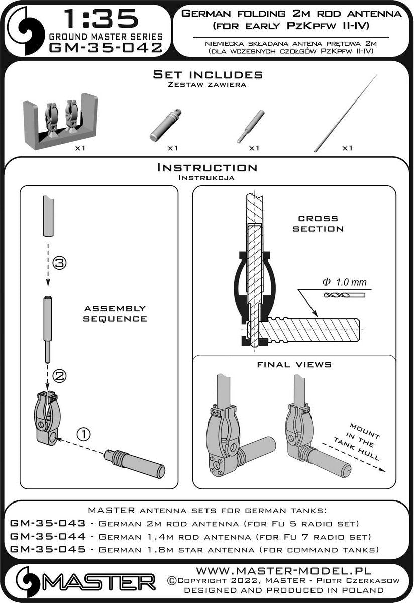 Master GM-35-042 German WWII folding 2m rod antenna (for early PzKpfw II-IV) (1pcs) 1/35 – zdjęcie 7