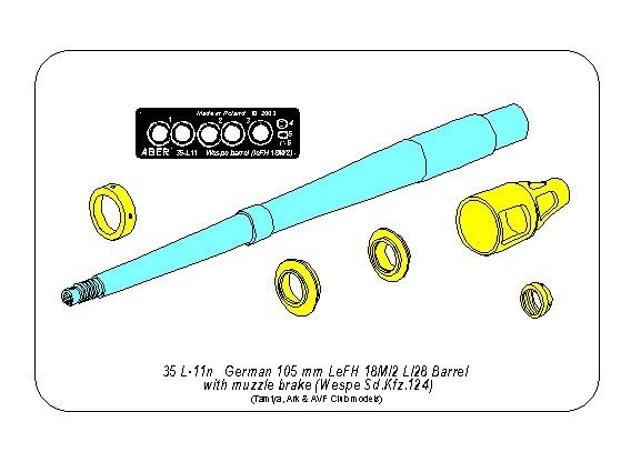 Aber 35L-011N Lufa 105mm LeFH 18M/2 L/28 do niemieckie haubicy &amp;#39;Wespe&amp;quot; 1/35 – zdjęcie 3