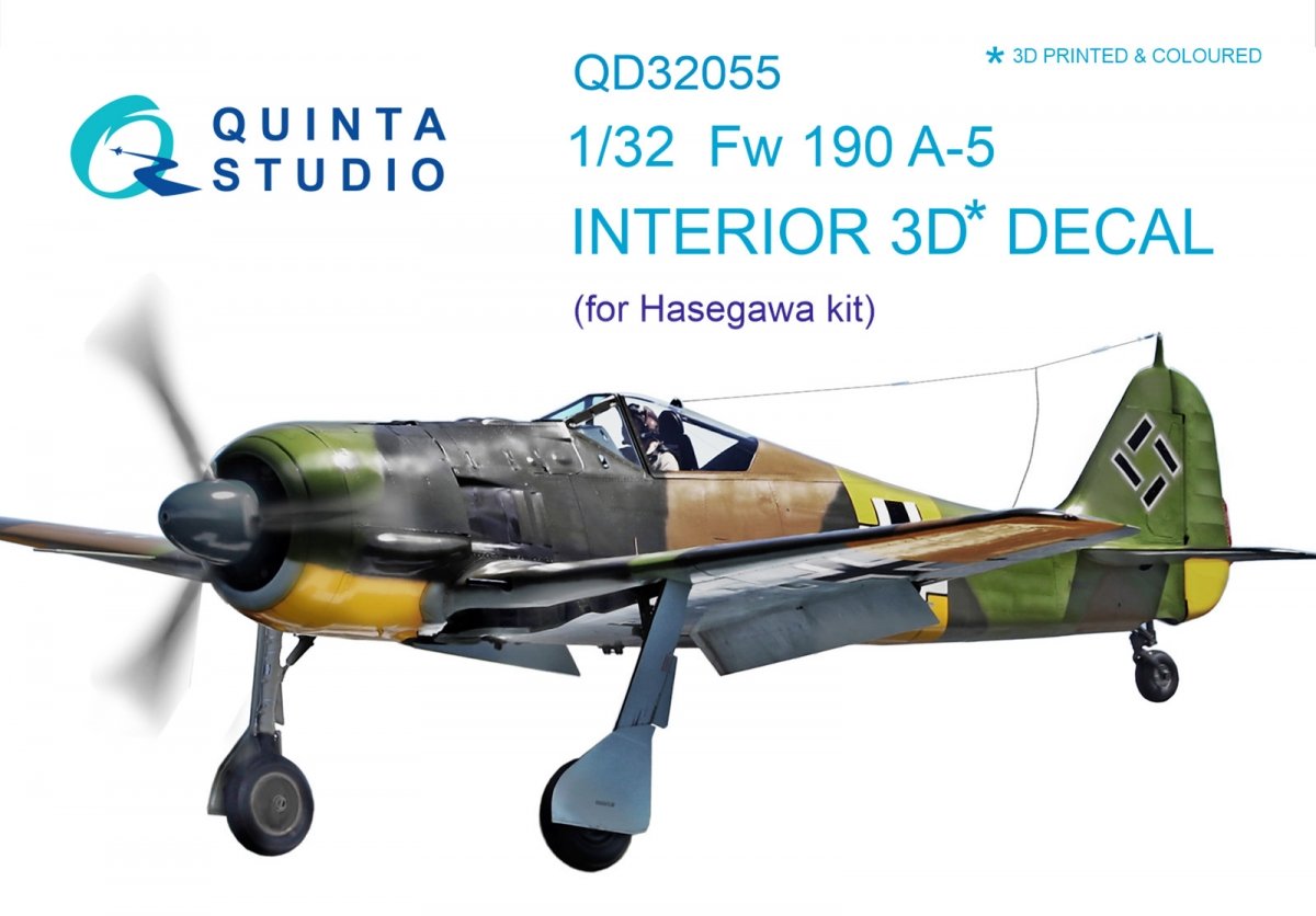 Quinta Studio QD32055 FW 190A-5 3D-Printed &amp;amp; colored Interior on decal paper (for Hasegawa kit) 1/32