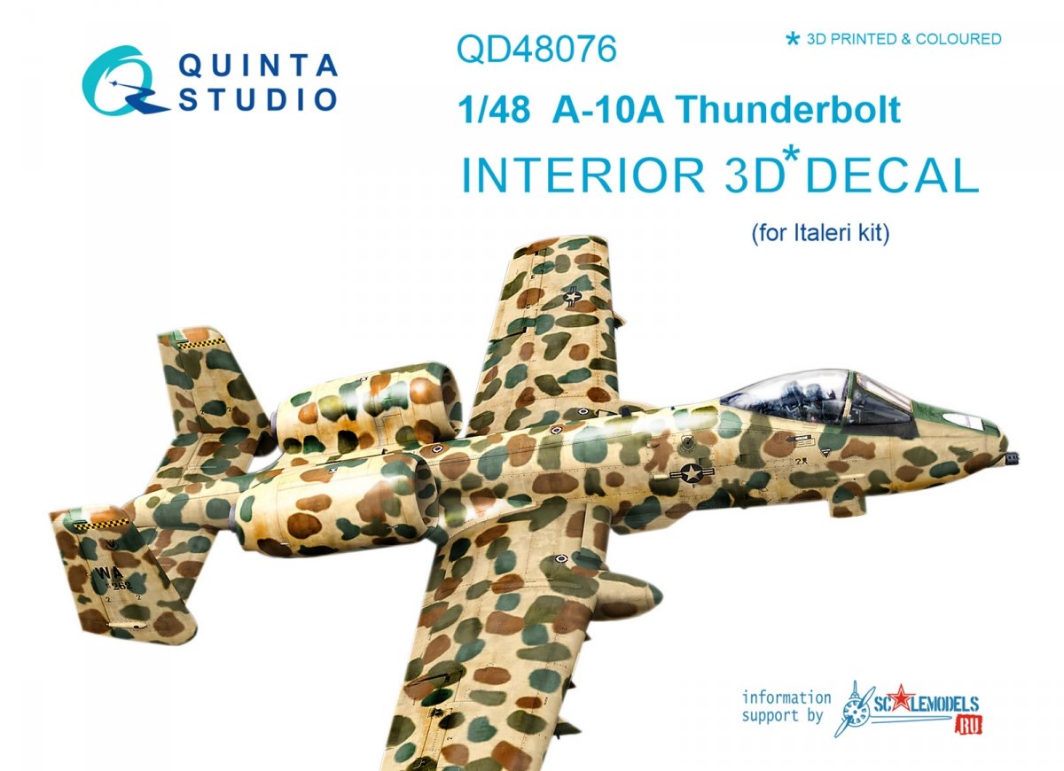 Quinta Studio QD48076 A-10A 3D-Printed &amp;amp; coloured Interior on decal paper (for Italeri kit) 1/48