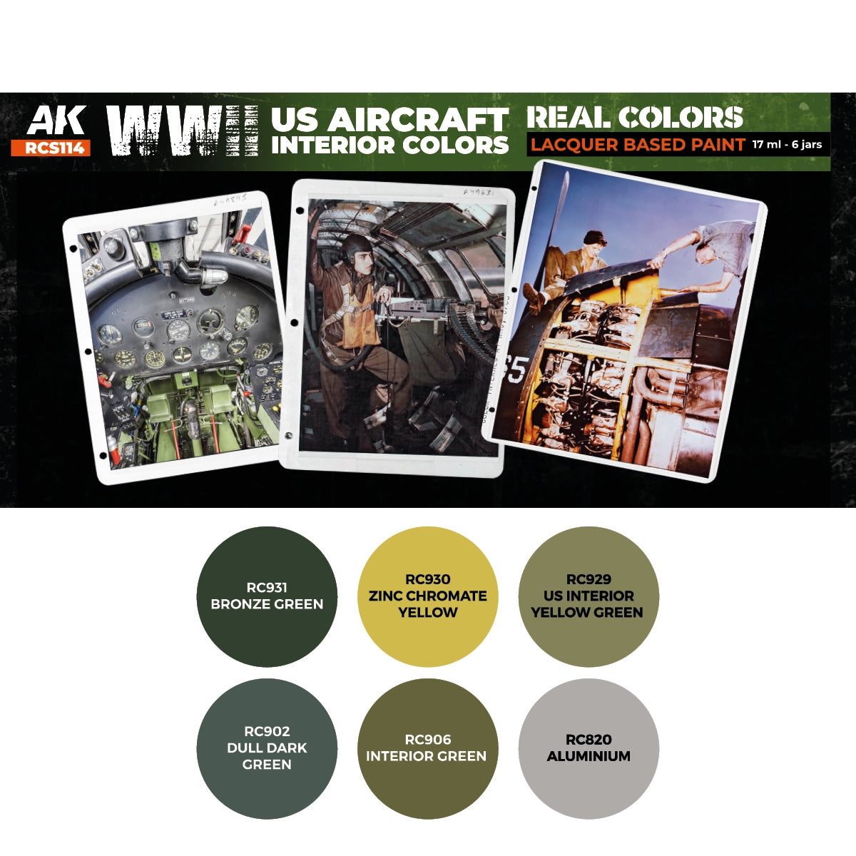 AK Interactive RCS114 WWII US Aircraft Interior Colors 6x17ml – zdjęcie 2