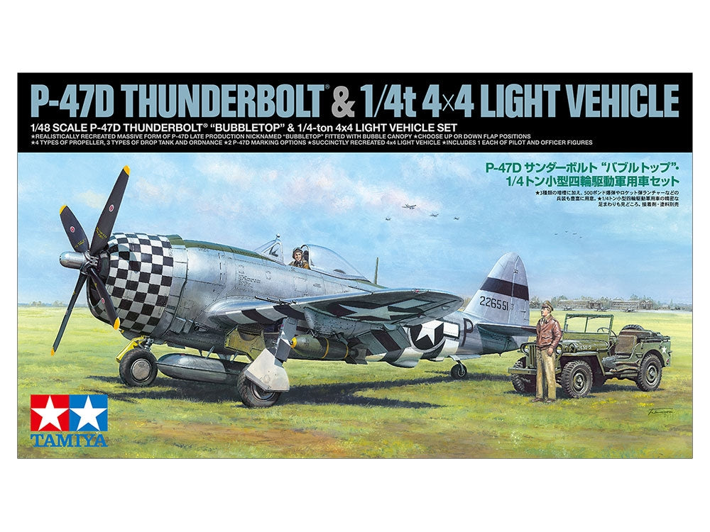 Tamiya 25214 P-47D Republic P-47D Thunderbolt &amp;quot;Bubbletop&amp;quot; &amp;amp; 1/4 ton 4x4 Light Vehicle Set 1/48 – zdjęcie 2