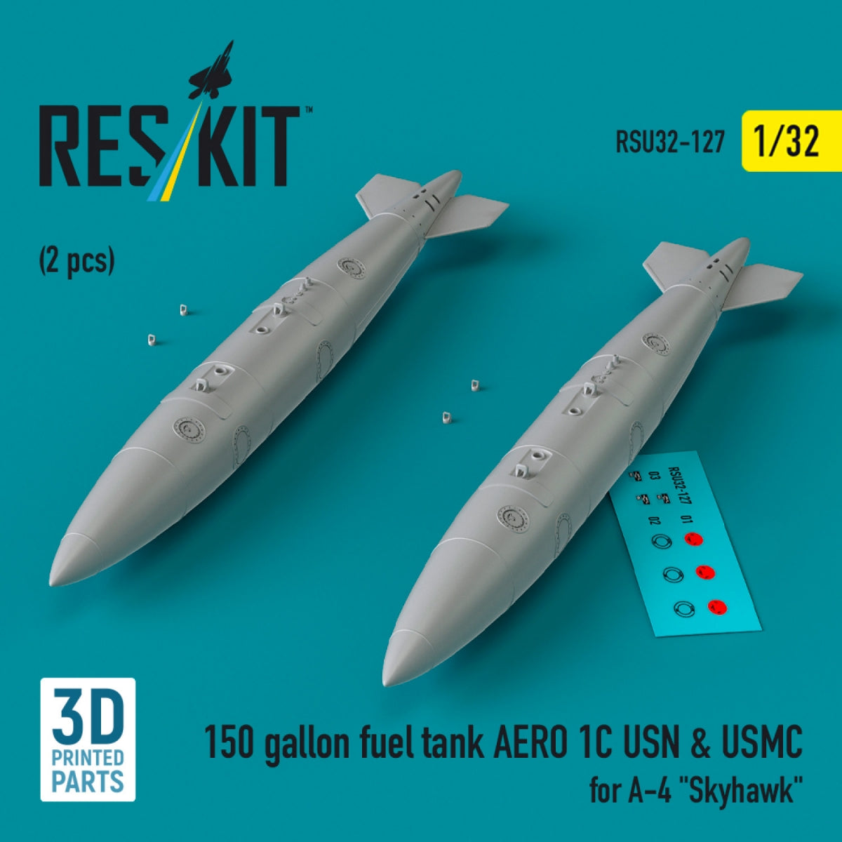 RESKIT RSU32-0127 150 gallon fuel tank AERO 1C USN &amp;amp; USMC for A-4 &amp;quot;Skyhawk&amp;quot; (2 pcs) (3D Printed) 1/32
