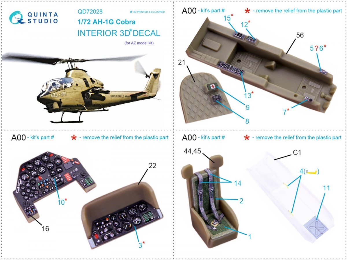 Quinta Studio QD72028 Ah-1G 3D-Printed &amp;amp; coloured Interior on decal paper (AZ models) 1/72 – zdjęcie 8
