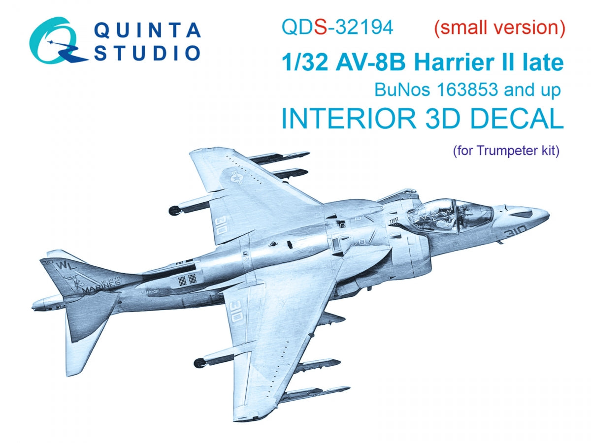 Quinta Studio QDS-32194 AV-8B Harrier II late 3D-Printed & coloured Interior on decal paper (Trumpeter) (small version) 1/32