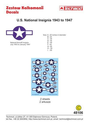 Techmod 48106 U.S National Insignia od 1943 1/48