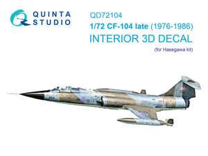 Quinta Studio QD72104 CF-104 late 3D-Printed &amp;amp; coloured Interior on decal paper (Hasegawa) 1/72