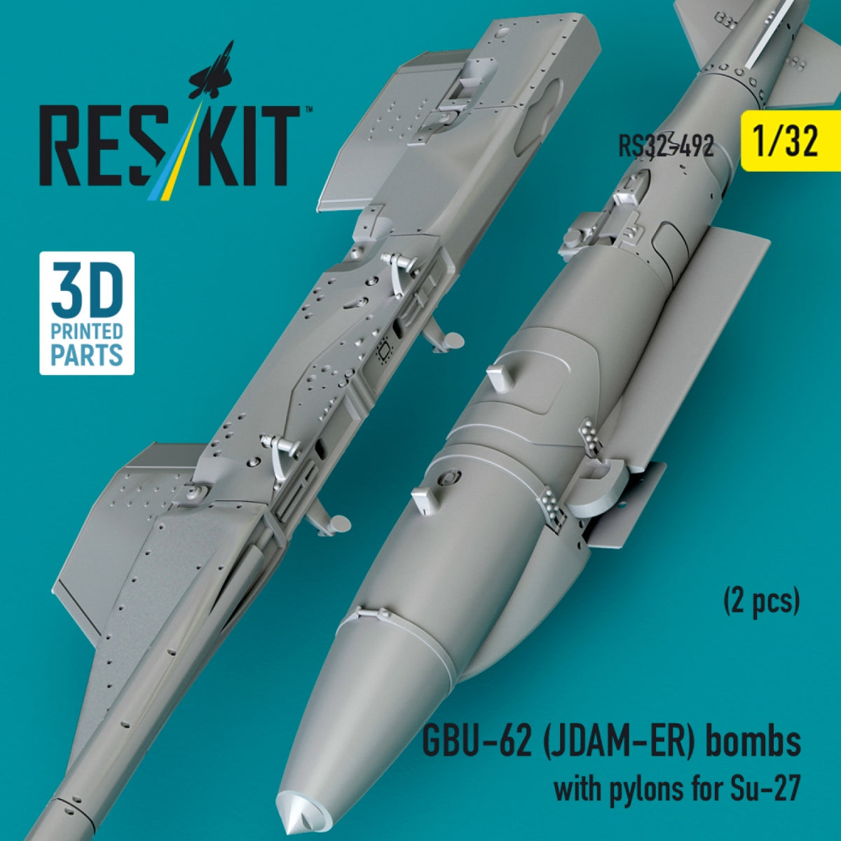 RESKIT RS32-0492 GBU-62 (JDAM-ER) bombs with pylons for Su-27 (2 pcs) (3D Printed) 1/32 – zdjęcie 3
