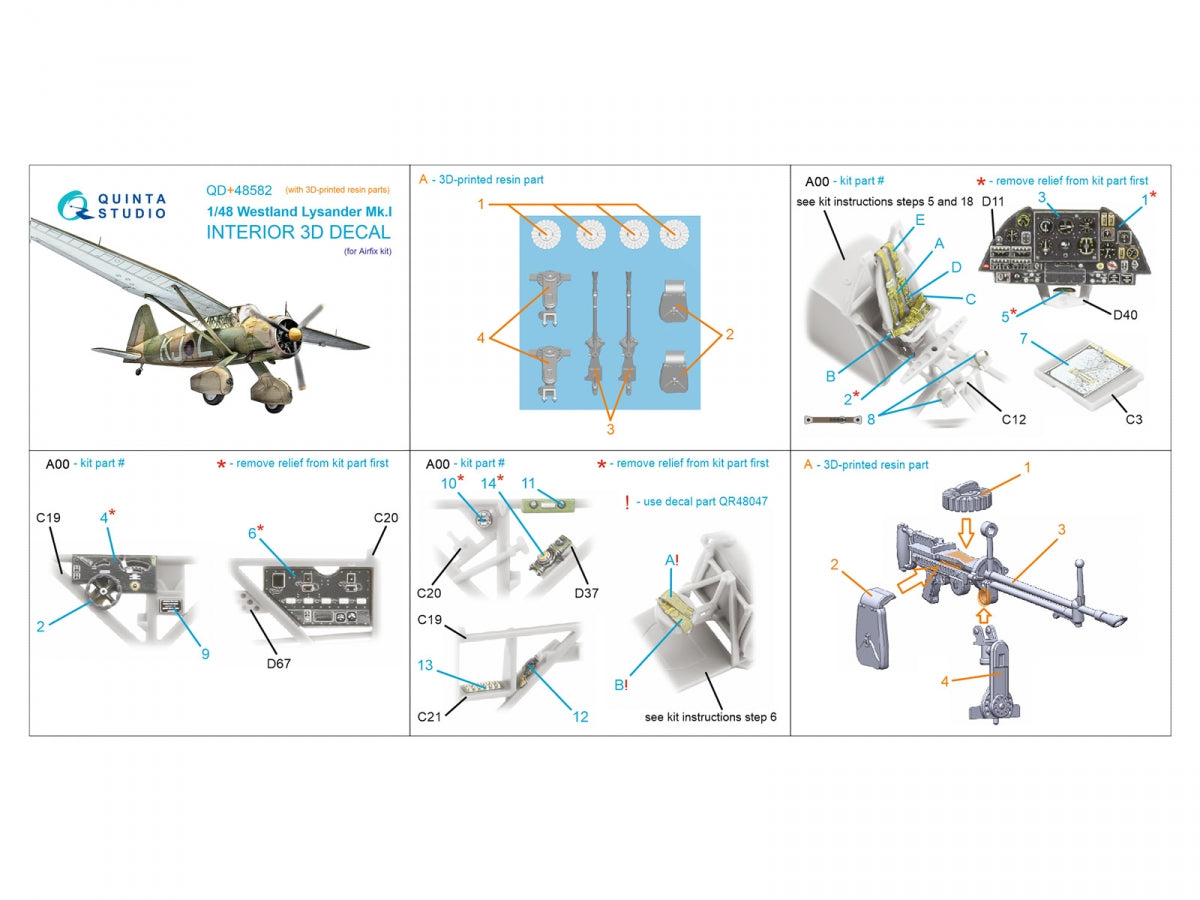 Quinta Studio QD+48582 Westland Lysander Mk.I 3D-Printed &amp;amp; coloured Interior on decal paper (Airfix) (with 3D-printed resin parts) 1/48 – zdjęcie 14
