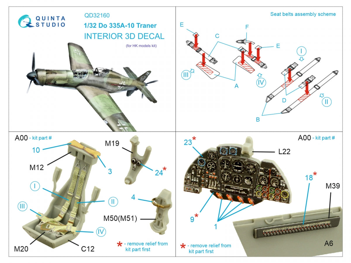 Quinta Studio QD32160 Do 335A-10 3D-Printed &amp;amp; coloured Interior on decal paper (HK models) 1/32 – immagine 2