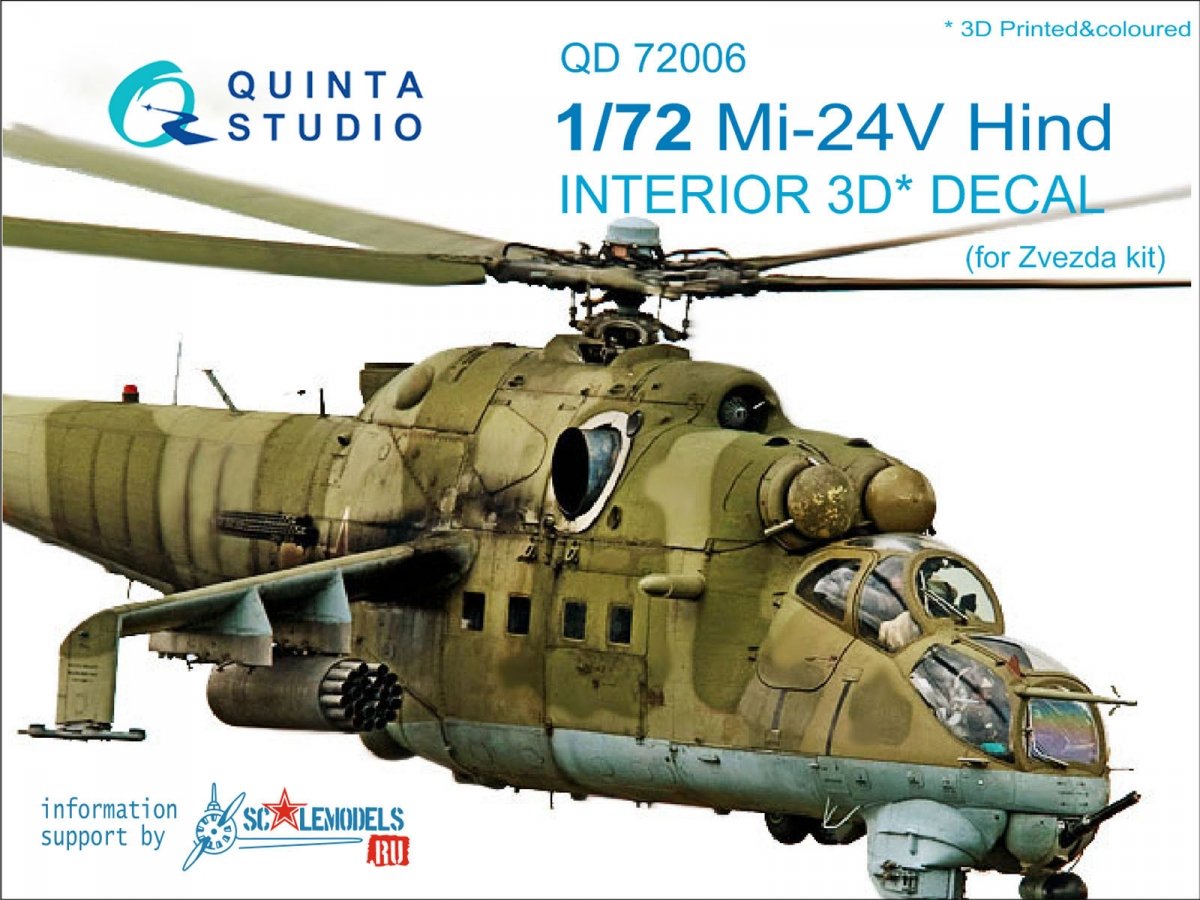Quinta Studio QD72006 Mi-24V 3D-Printed &amp;amp; coloured Interior on decal paper (for Zvezda kit) 1/72