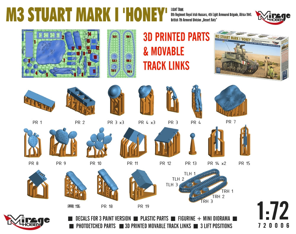Mirage Hobby 720006 M3 Stuart Mk.I Honey Light Tank 1/72 – image 6