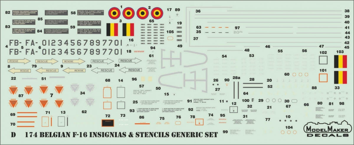 ModelMaker Decals D48175 Belgian F-16 Squadrons GENERIC SET 1/48 – immagine 3