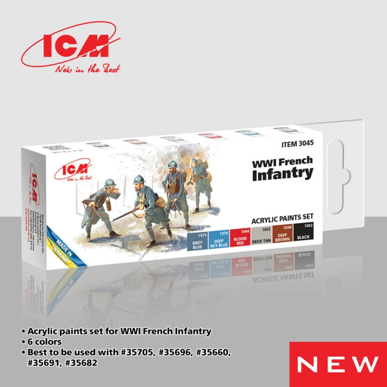 ICM 3045 Acrylic paints set for WWI French Infantry 12 ml х 6