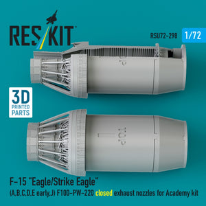 RESKIT RSU72-0298 F‑15 "Eagle/Strike Eagle" (A, B, C, D, E early, J) F100-PW-220 closed exhaust nozzles for Academy kit (3D Printed) 1/72