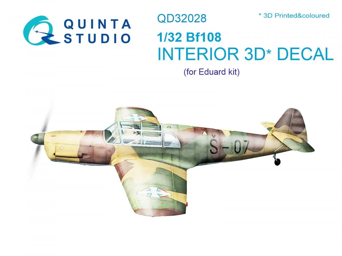 Quinta Studio QD32028 Bf 108 3D-Printed &amp; colored Interior on decal paper (for Eduard kit) 1/32