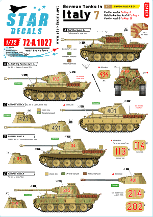 Star Decals 72-A1027 German tanks in Italy # 7. Panther Ausf A and G. 1/72