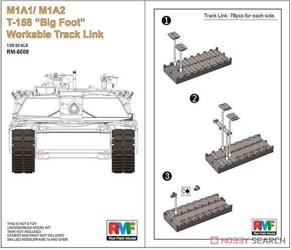 Rye Field Model 5009 M1A1/M1A2 T-158 &amp;quot;Big Foot&amp;quot; Workable Track Link 1/35