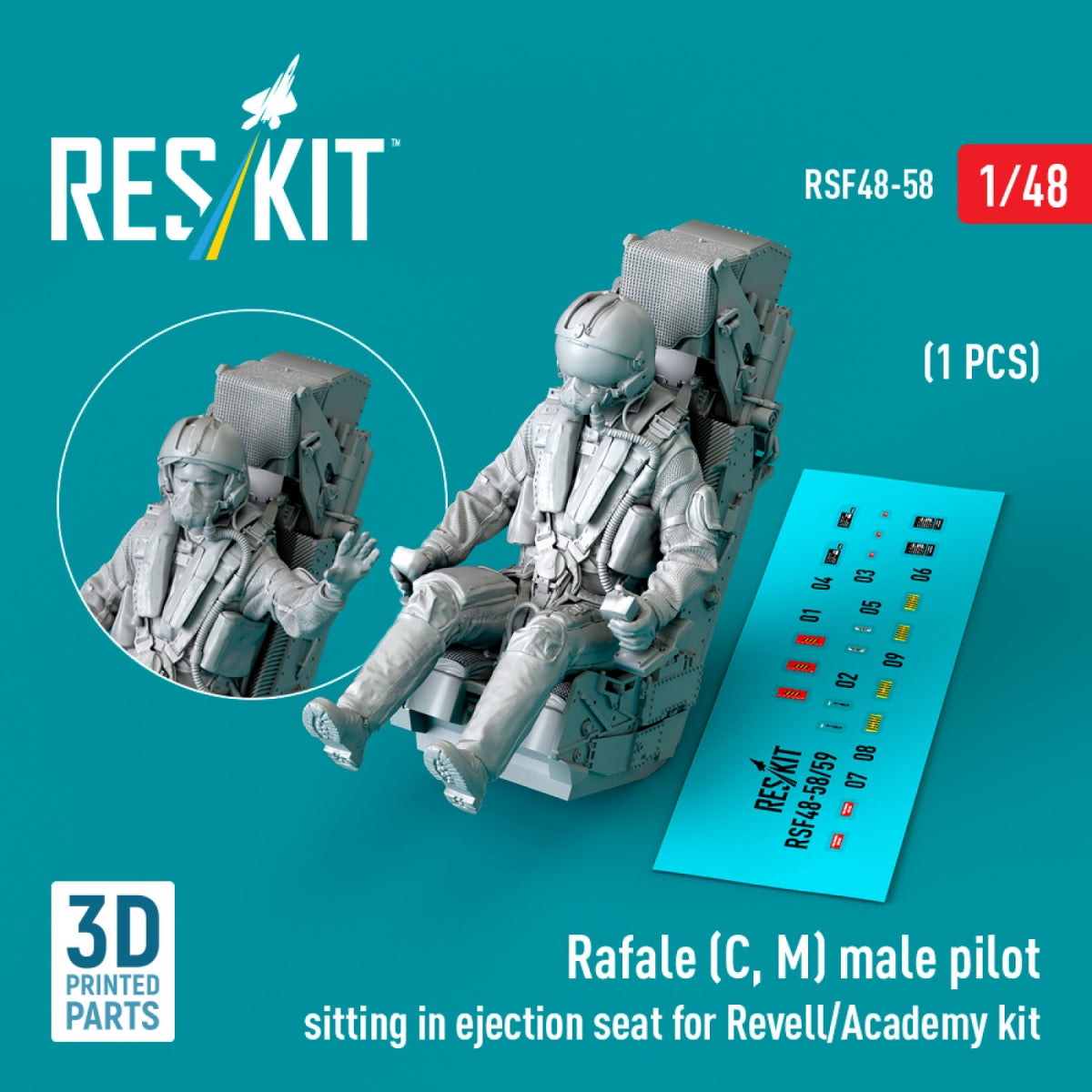 RESKIT RSF48-0058 Rafale (C, M) female pilot sitting in ejection seat for Revell/Academy kit (1 pcs) (3D Printed) 1/48 – zdjęcie 2