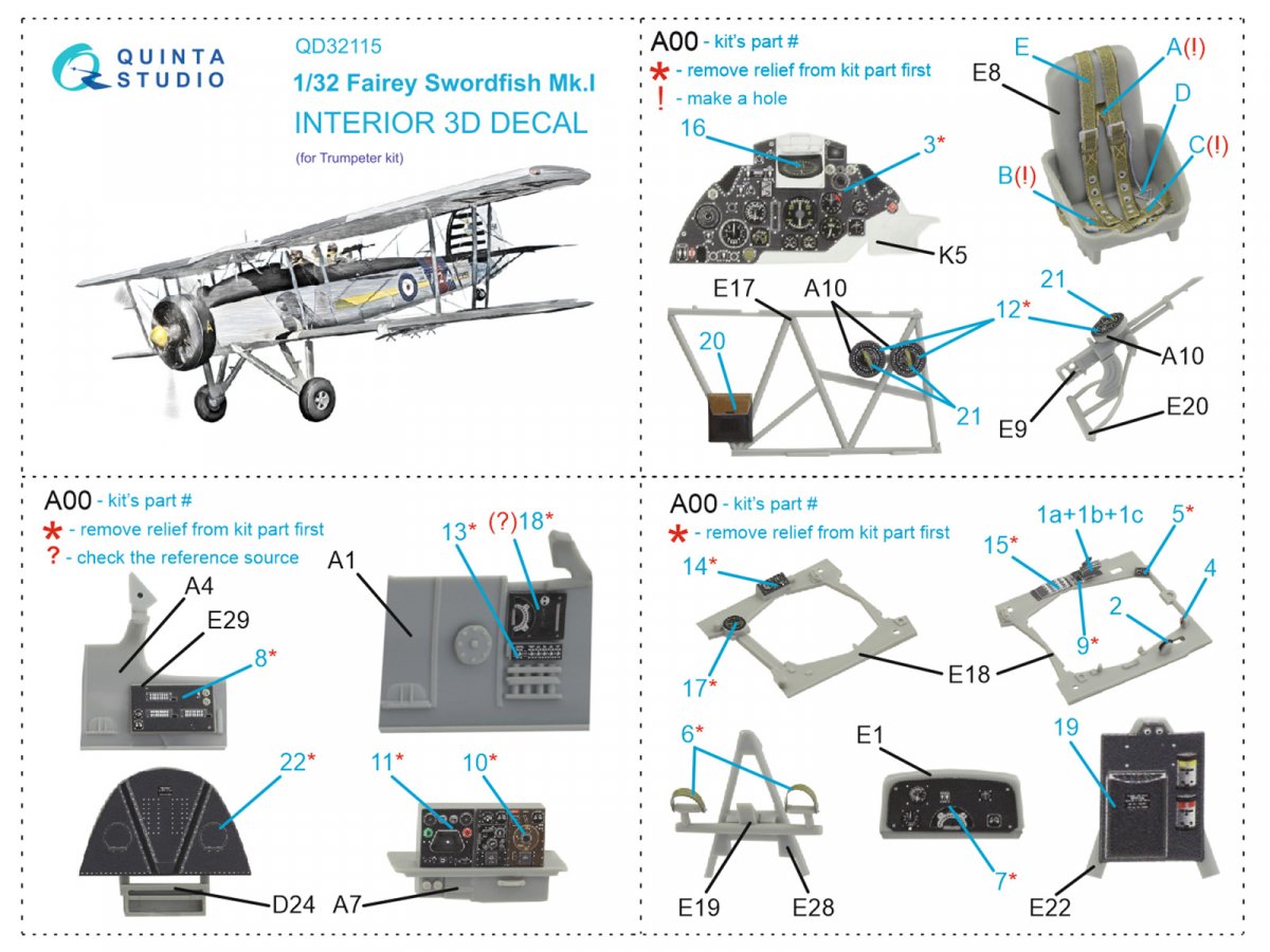 Quinta Studio QD32115 Fairey Swordfish Mk.I 3D-Printed &amp;amp; coloured Interior on decal paper (Trumpeter) 1/32 – zdjęcie 2