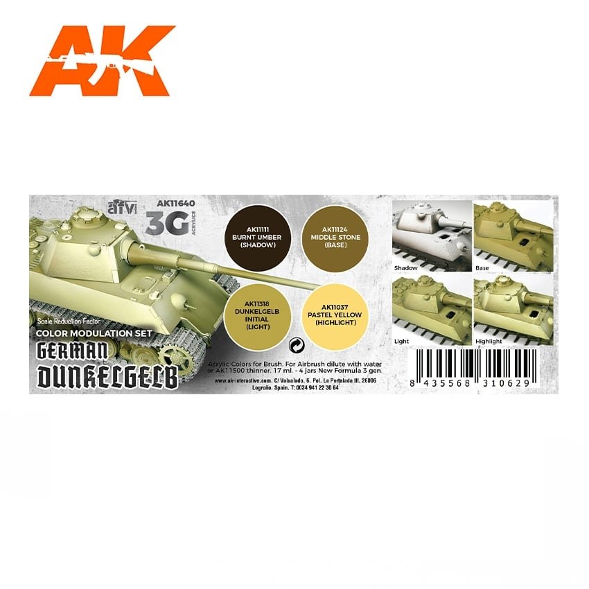 AK Interactive AK11640 GERMAN DUNKELGELB MODULATION SET 4x17 ml – zdjęcie 2