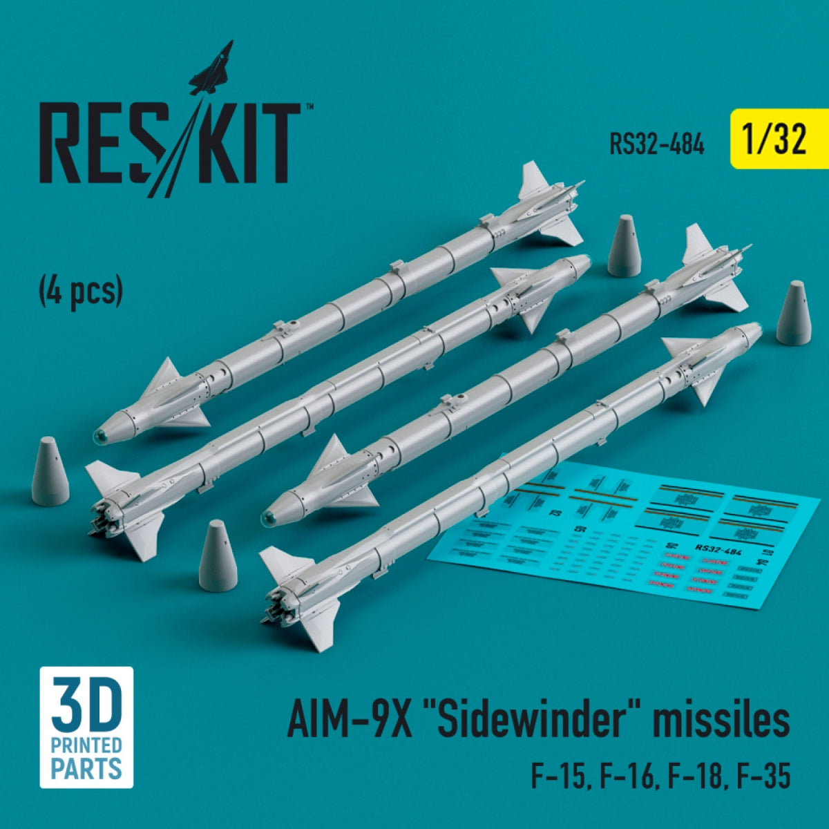 RESKIT RS32-0484 AIM-9X "Sidewinder" missiles (4 pcs) (3D Printed) 1/32