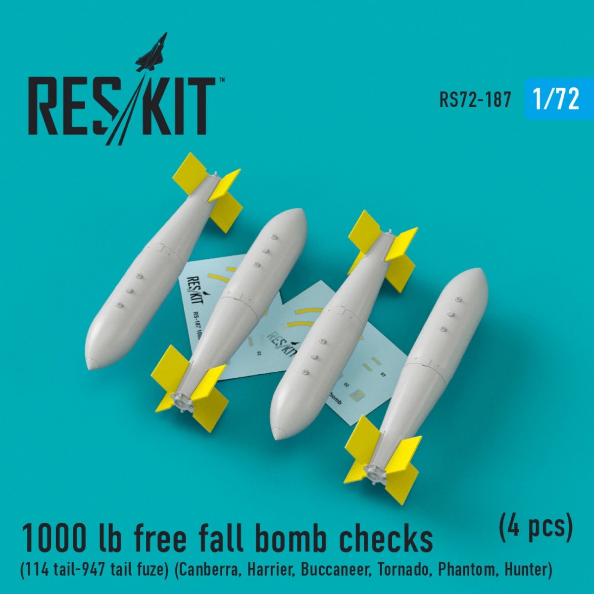 RESKIT RS72-0187 Vérifications de bombe à chute libre de 1000 lb (114 queue - 947 fusée de queue) (4 pièces) 1/72
