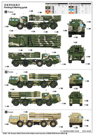 Trumpeter 01020 Russian 9A52-2 Smerch M multiple rocket launcher of RSZO 9k58 Smerch MRLS – image 4