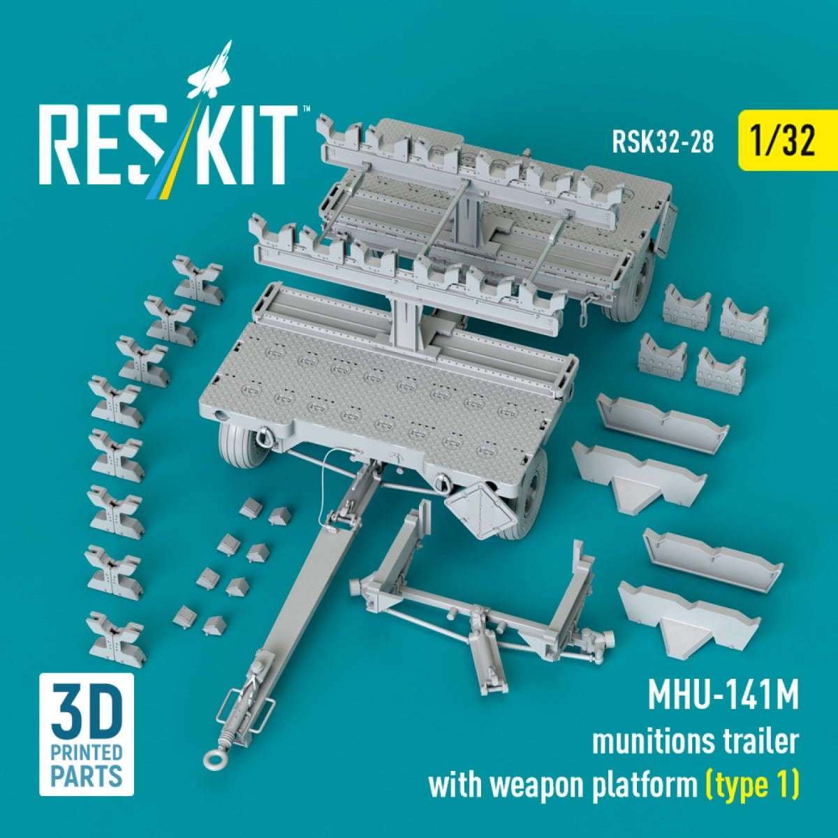 RESKIT RSK32-0028 MHU-141M munitions trailer with weapon platform (type 1) (3D Printed model kit) 1/32