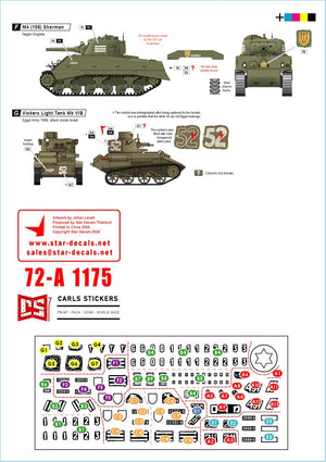 Star Decals 72-A1175 Early IDF markings # 2. Israeli armoured cars and AFVs in 1948-49. Sherman 75mm, Sherman 105mm, Cromwell Mk IVF, Hotchkiss 39 H, Vickers Light Tank Mk VI B. 1/72 – zdjęcie 2