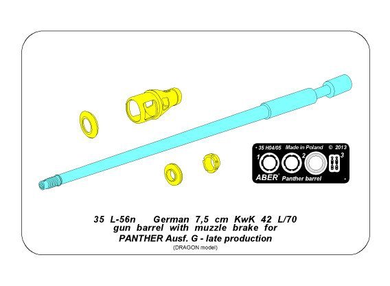 Aber 35L-056N German 7,5cm KwK42L/70 gun barrel with muzzle brake for Panther Ausf. G Late production 1/35 – zdjęcie 2