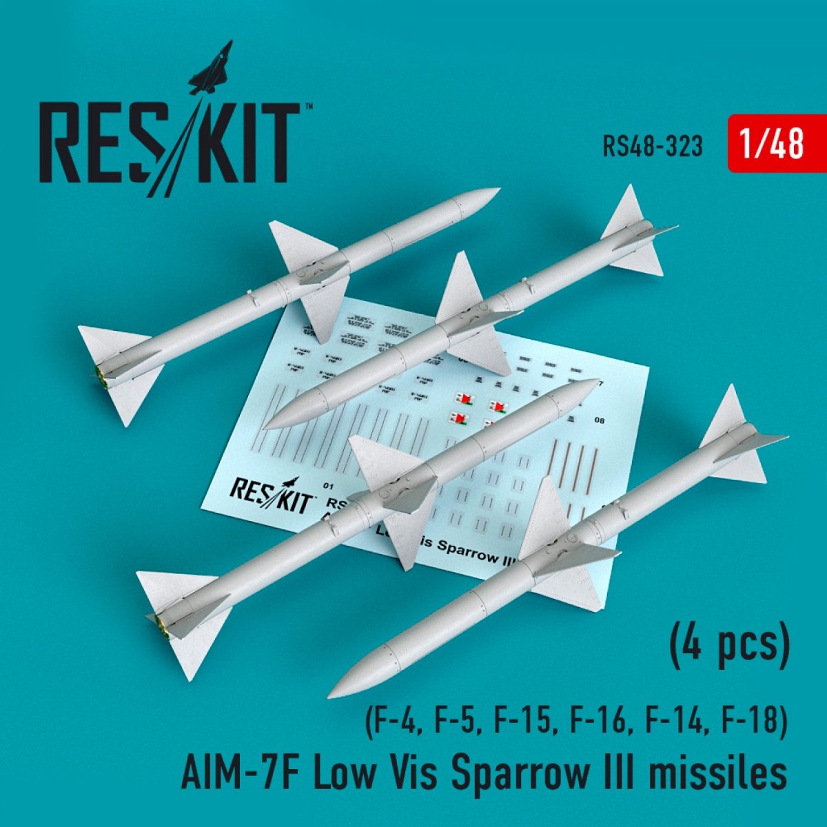 RESKIT RS48-0323 AIM-7F LOW VIS SPARROW III MISSILES (4PCS) 1/48