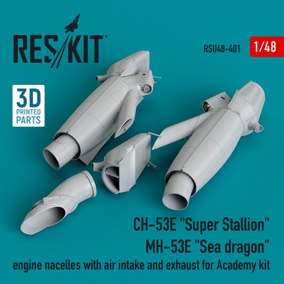 RESKIT RSU48-0401 CH-53E &amp;quot;Super Stallion&amp;quot;, MH-53E &amp;quot;Sea dragon&amp;quot; engine nacelles with air intake and exhaust for Academy kit (3D printed) 1/48