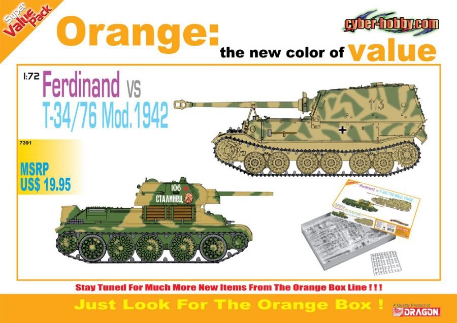 Cyber ​​Hobby 7391 Sd. Kfz.184 Ferdinand allemand contre T-34/76 soviétique Mod. 1942 (Pack de deux) (1/72)