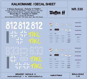 Weikert Decals DEC330 PzKpfw VI TIGER - 2nd Panzer Regiment, 2nd Panzer Division &amp;quot;DAS REICH&amp;quot; 1/35