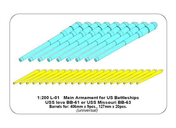 Aber 200L-01 Main Armament for US battleship Iova or Missouri 406mm x9, 127mm x20 1/200 – zdjęcie 7