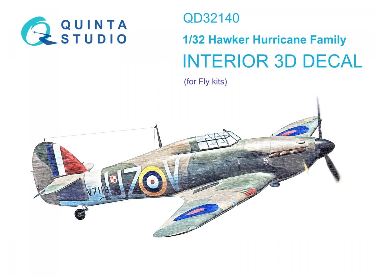 Quinta Studio QD32140 Hawker Hurricane Family 3D-Printed &amp; colored Interior on decal paper (Fly) 1/32