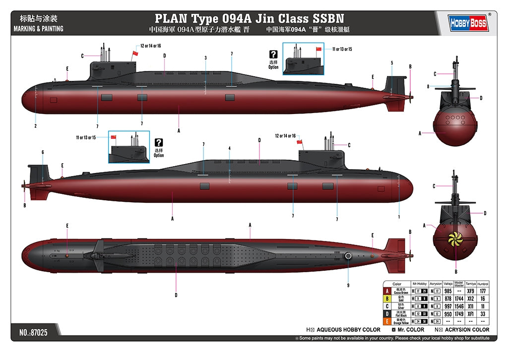 Hobby Boss 87025 PLAN Type 094A Jin Class SSBN 1/700 – zdjęcie 3