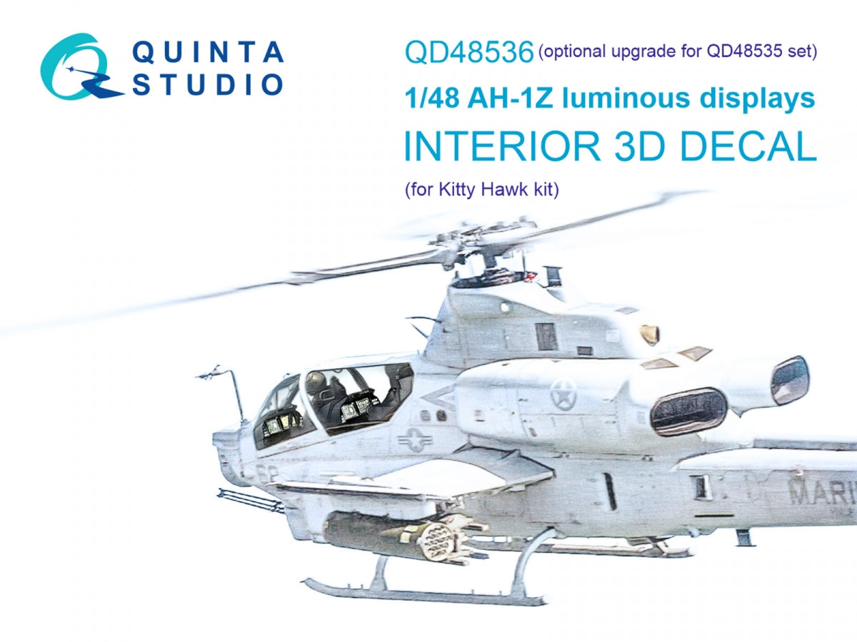 Quinta Studio QD48536 AH-1Z Zulu Cobra/Viper, écrans lumineux, intérieur imprimé en 3D et coloré sur papier décalcomanie (KittyHawk), échelle 1/48