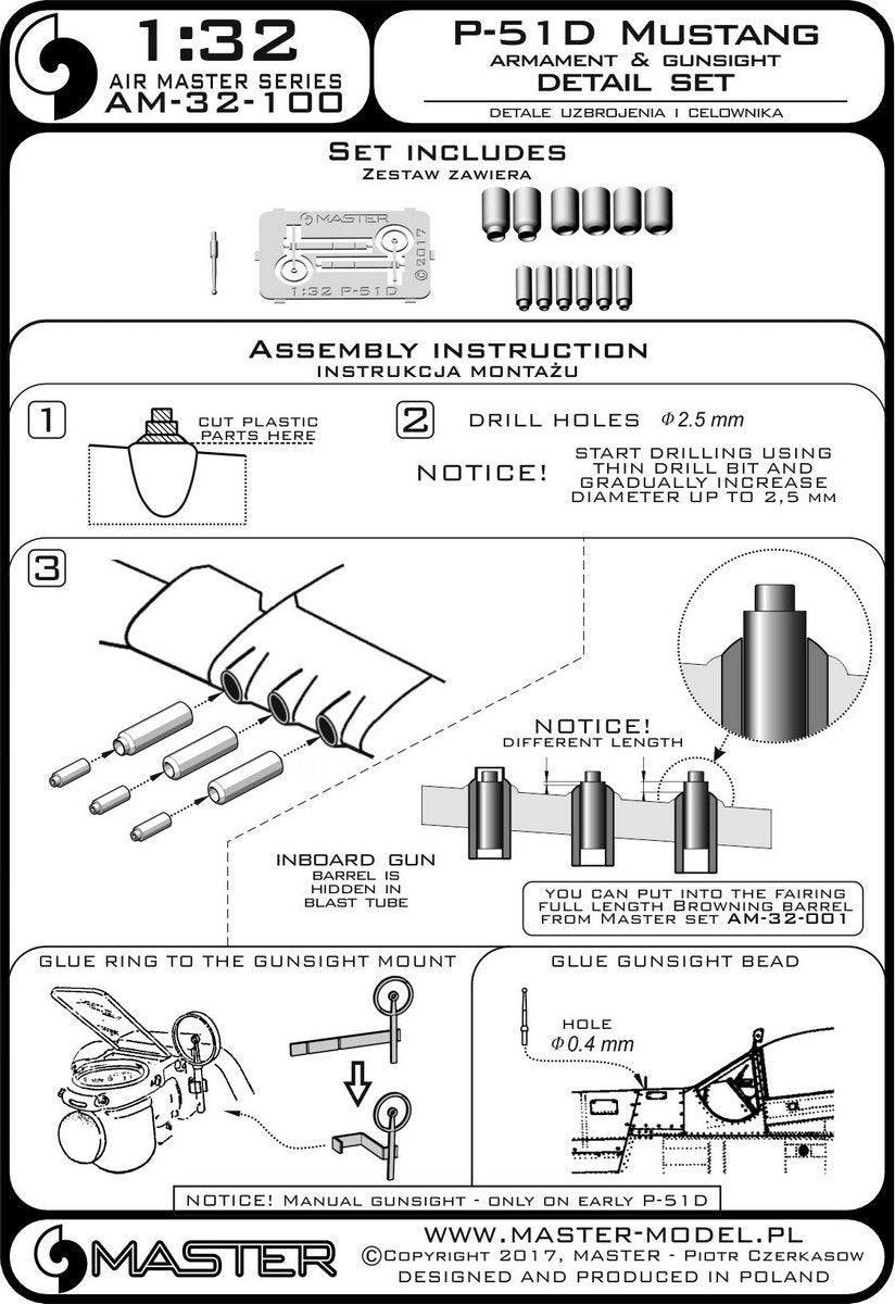 Master AM-32-100 P-51D Mustang Armament &amp;amp; Gunsight detail set 1/32 – zdjęcie 16