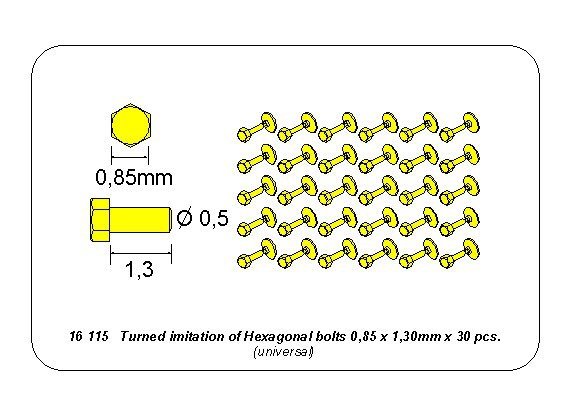Aber 16115 Turned imitation of Hexagonal bolts 0,85 x 1,30 mm x 30 pcs. 1/16 – zdjęcie 4