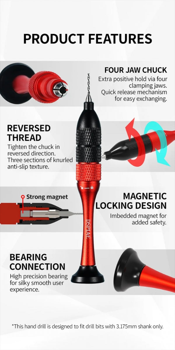 DSPIAE AT-SHD Precision Aluminum Alloy Hand Drill Set / Zestaw wiertarki ręcznej i precyzyjnych wierteł ze stopu aluminium
