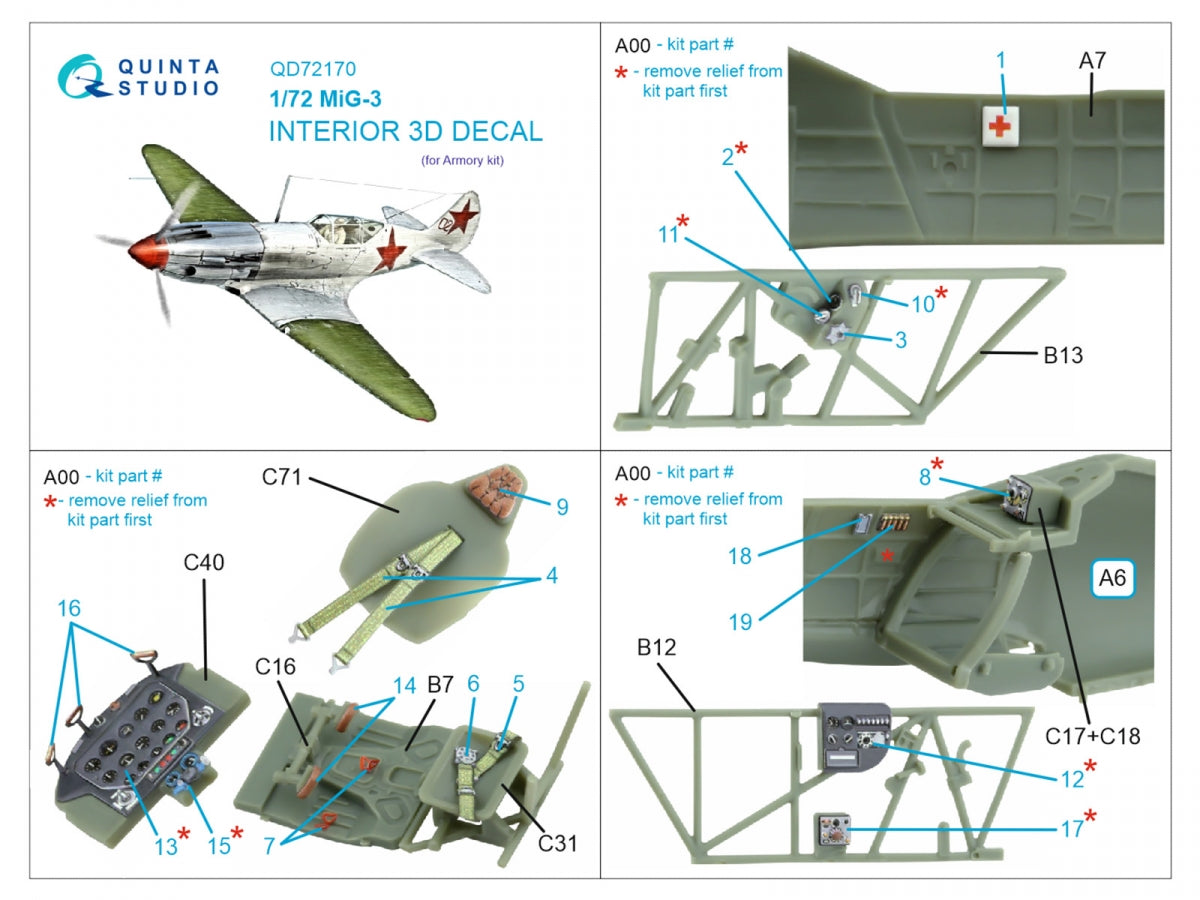 Quinta Studio QD72170 MiG-3 3D-Printed coloured Interior on decal paper (Armory) 1/72 – zdjęcie 9