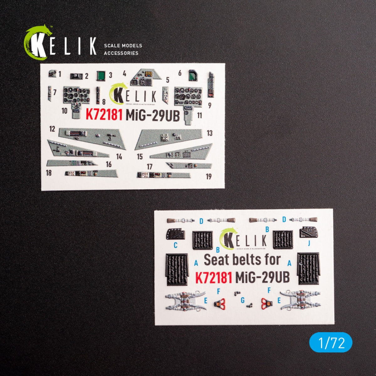 KELIK K72181 MiG-29UB - interior 3D decals for IBG models kit 1/72