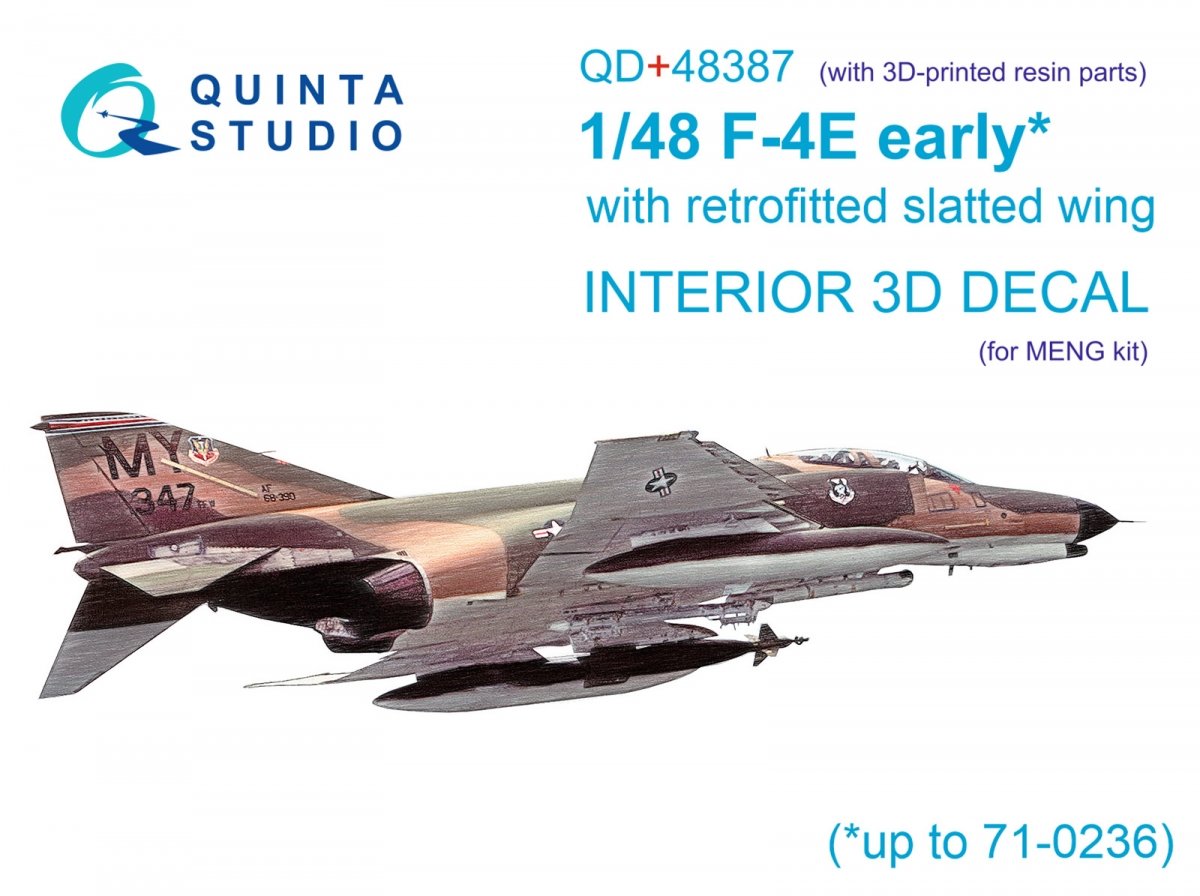Quinta Studio QD+48387 F-4E early with slatted wing 3D-Printed &amp;amp; colored Interior on decal paper (Meng) (with 3D-printed resin parts) 1/48