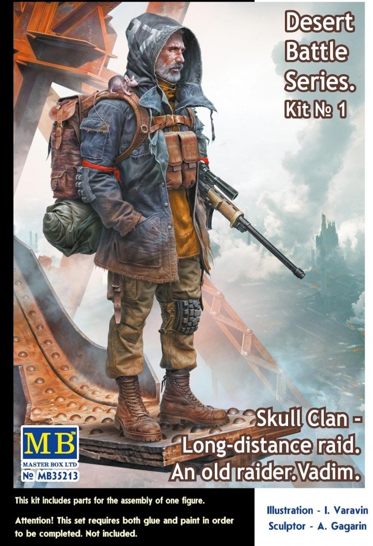 Master Box 35213 Pоst-apocalyptic fiction. Desert Battle Series. Skull Clan – Long-distance raid. Kit №1. An old raider. Vadim 1/35