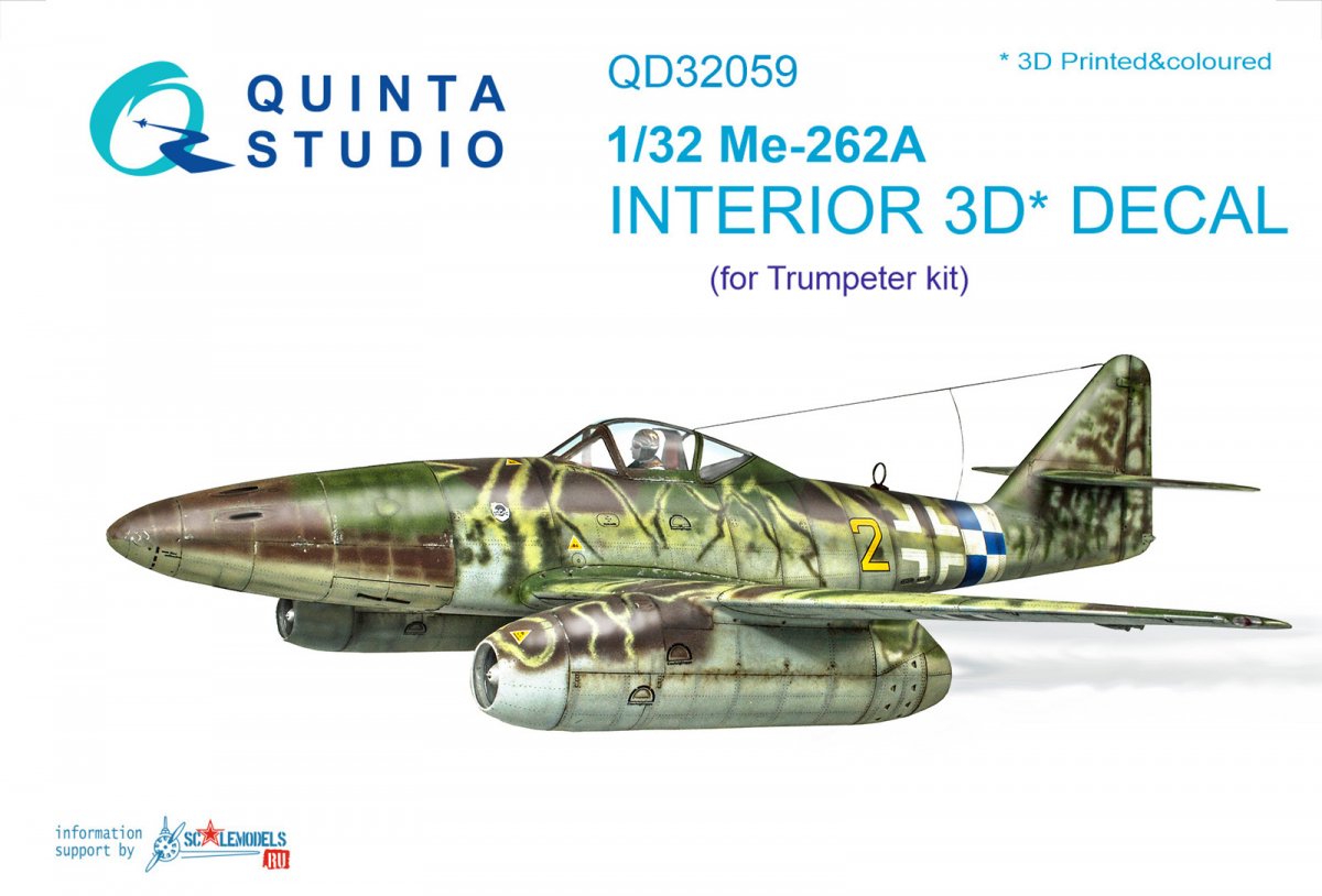 Quinta Studio QD32059 Me-262A 3D-Printed & coloured Interior on decal paper (for Trumpeter kit) 1/32